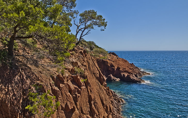 landscape, cliff, coast, sea, nature, clear sky, HD wallpaper