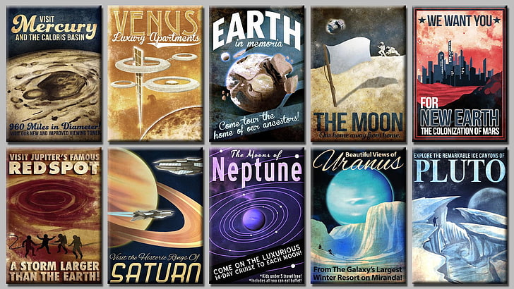 ملصقات السفر في الفضاء التي تحولت إلى ملف.، خلفية HD