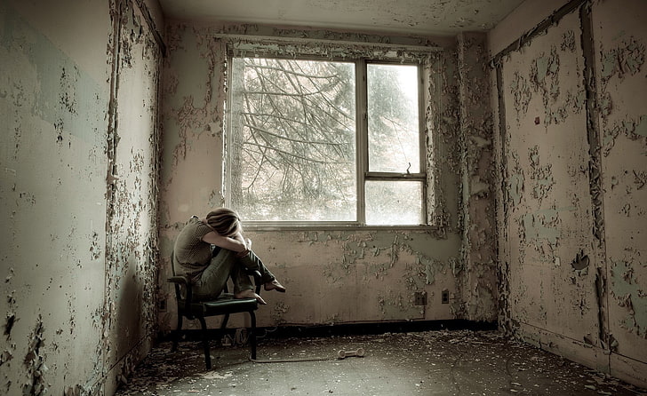 chair, women, room, ruin, alone, HD wallpaper