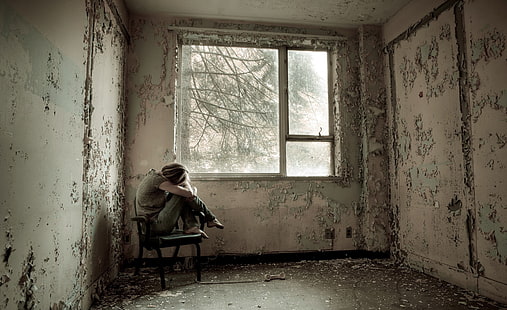 Stuhl, Frauen, Zimmer, Ruine, allein, HD-Hintergrundbild HD wallpaper
