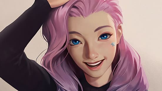 Seraphine (League of Legends), Seraphine, League of Legends, rosa hår, blå ögon, ikon, tittar på betraktaren, HD tapet HD wallpaper