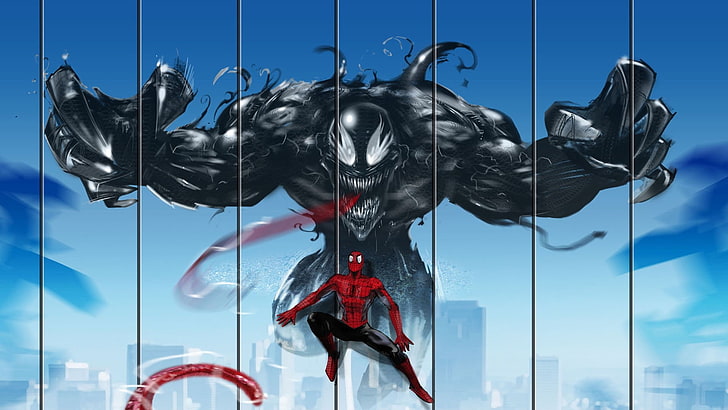 Цифров тапет на Marvel Venom и Spider-Man, без заглавие, Spider-Man, Venom, Marvel Comics, произведения на изкуството, HD тапет