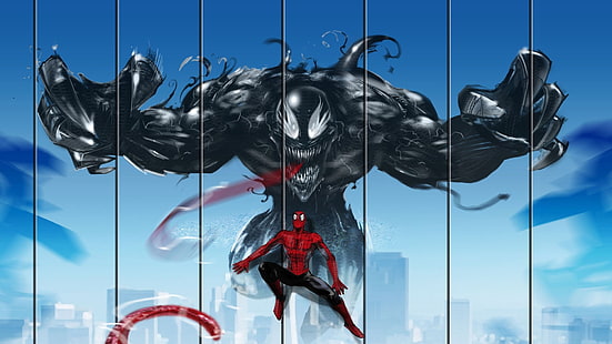 Fondo de pantalla digital de Marvel Venom y Spider-Man, sin título, Spider-Man, Venom, Marvel Comics, ilustraciones, Fondo de pantalla HD HD wallpaper