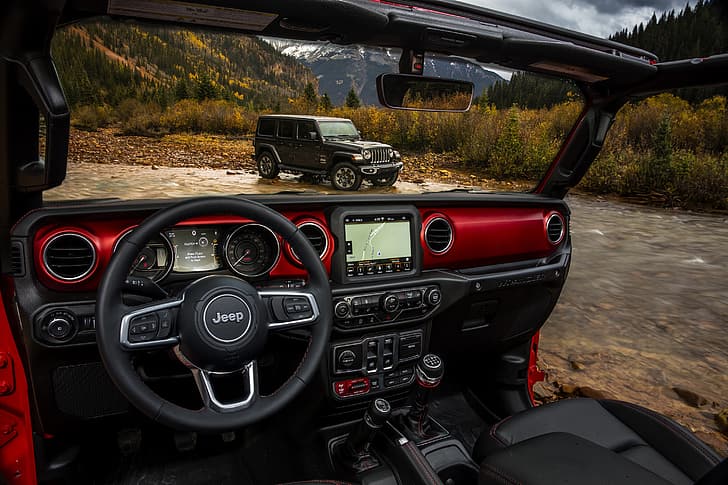 2018, Jeep, Wrangler Rubicon, Wrangler Sahara, the view from the interior, HD wallpaper