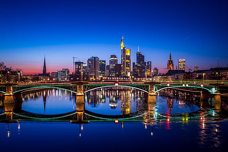 Frankfurt, Tyskland, Nightscape, 4K, HD tapet HD wallpaper