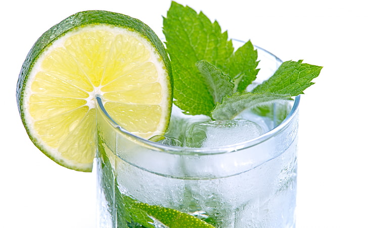 Refreshing Drink, Food and Drink, Relaxation, Water, Cold, Mint, Fresh, Lime, Glass, Fruit, Lemonade, Slices, drink, refreshment, icecubes, mineralwater, HD wallpaper
