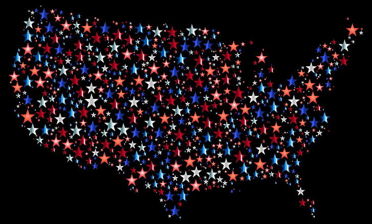 обои красный, синий и белый звездный континент, америка, сша, карта, звезды, вектор, HD обои