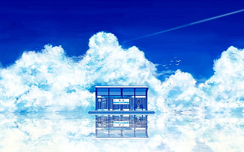 Японское аниме кино обои, небо, абстракция, одни, аниме девушки, произведение искусства, HD обои HD wallpaper