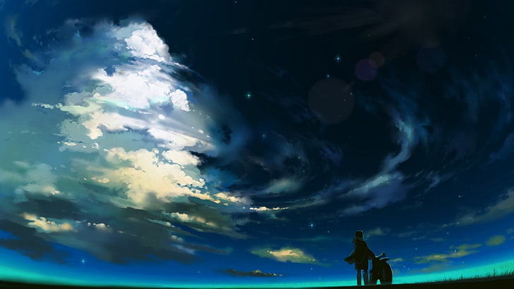 облака ночной аниме небоскребы 1920x1080 Природа Небо HD Арт, Облака, ночь, HD обои
