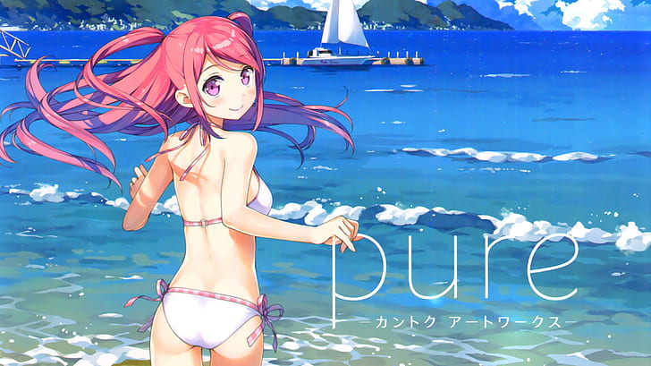 Kurumi (Kantoku), meninas anime, Kantoku, praia, HD papel de parede