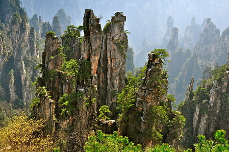 landscape, cliff, nature, rock formation, trees, HD wallpaper HD wallpaper