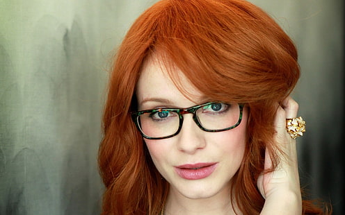 Christina Hendricks, redhead, women with glasses, closeup, HD wallpaper HD wallpaper