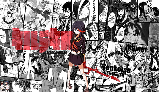 anime, anime girls, biała skóra, Kill la Kill, Matoi Ryuuko, manga, Kiryuin Satsuki, Senketsu, fan art, mundurek szkolny, Tapety HD HD wallpaper