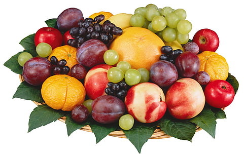 basket of assorted fruits, fruit, grapes, nectarines, apples, HD wallpaper HD wallpaper