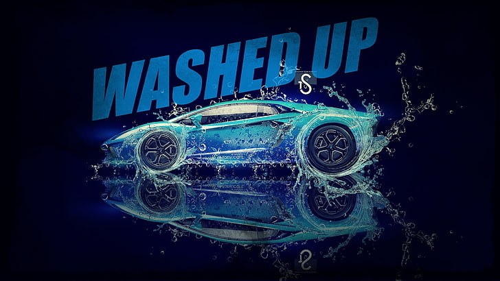 Washed Up logo, Lamborghini Aventador, water, blue, HD wallpaper