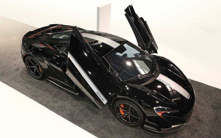 Mc Laren 675LT JVC-Kenwood Concept 2, черное спортивное купе, автомобили, McLaren, HD обои