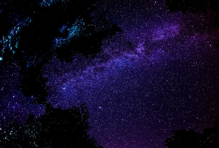 фиолетовая туманность, млечный путь, звёзды, ночь, небо, космос, HD обои