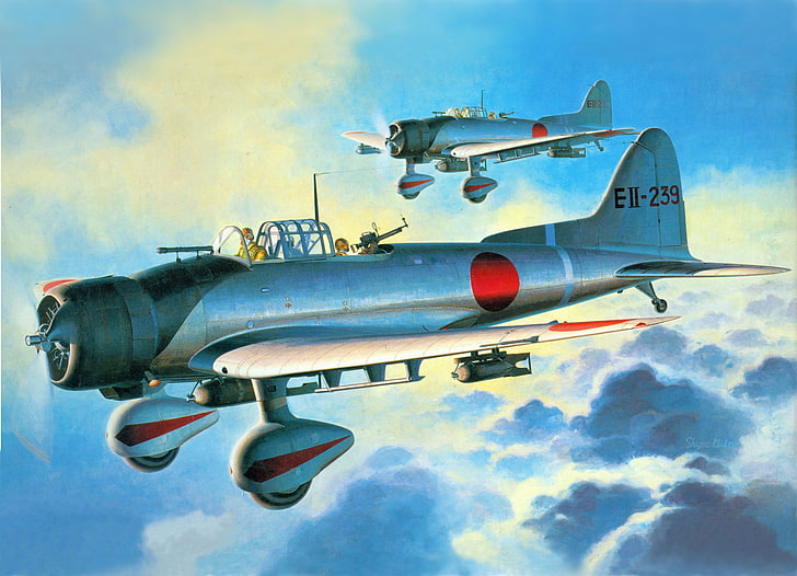 the sky, figure, art, bombers, deck, single-engine, dive, the RAID on pearl Harbor, D3-A1 Val, 7 Sep 1941, monoplanes, metal, cantilever, HD wallpaper