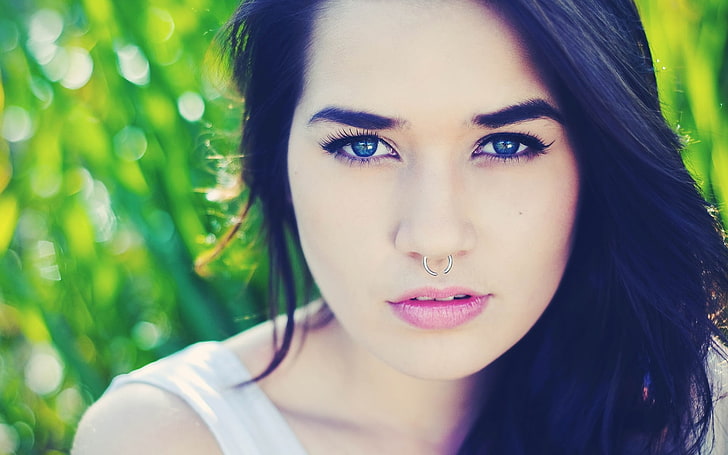 2015, Daniela Araya, face, pierced nose, women, brunette, blue eyes, HD wallpaper