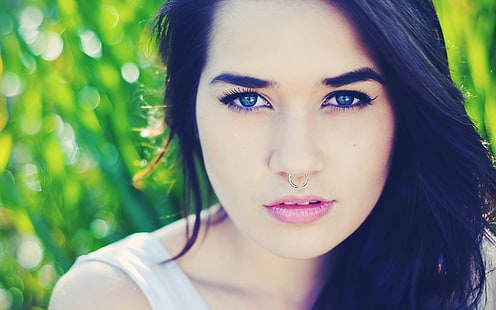 2015, Daniela Araya, face, pierced nose, women, brunette, blue eyes, HD wallpaper HD wallpaper