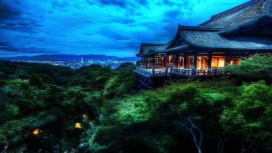 Киото, Япония, будистки, храм, Азия, планинска верига, Кийомизу-дера, планина, HD тапет HD wallpaper