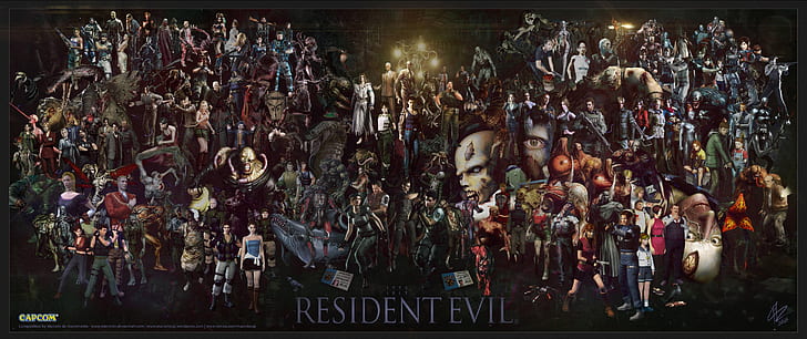 Resident Evil, Resident Evil 2, Nemesis, зомбита, Capcom, колаж, Resident Evil 4, Resident Evil 5, Resident Evil 6, HD тапет