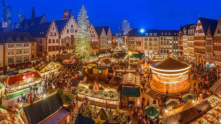 ışıklar, tatil, Almanya, Noel fuarı, Frankfurt-on-main, HD masaüstü duvar kağıdı