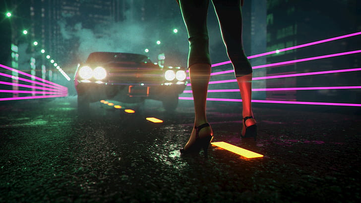 Auto, Night, Music, Neon, Machine, Light, Shoes, Lights, Feet, Electronic, Synthpop, Darkwave, Synth, Retrowave, Synth-pop, Sinti, Synthwave, Synth pop, JohnLeePee, HD тапет