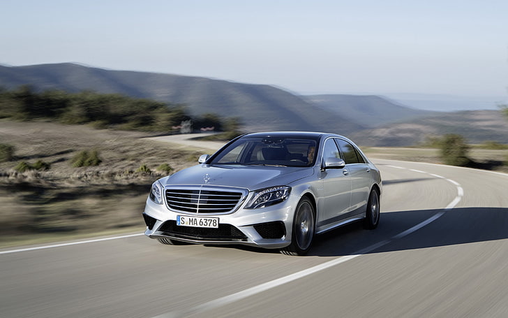 srebrny Mercedes-Benz sedan, mercedes benz, 2014, auto, szary, ruch, prędkość, Tapety HD