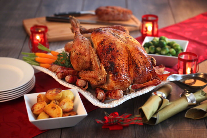 roasted chicken, turkey, roast, poultry, dinner, HD wallpaper