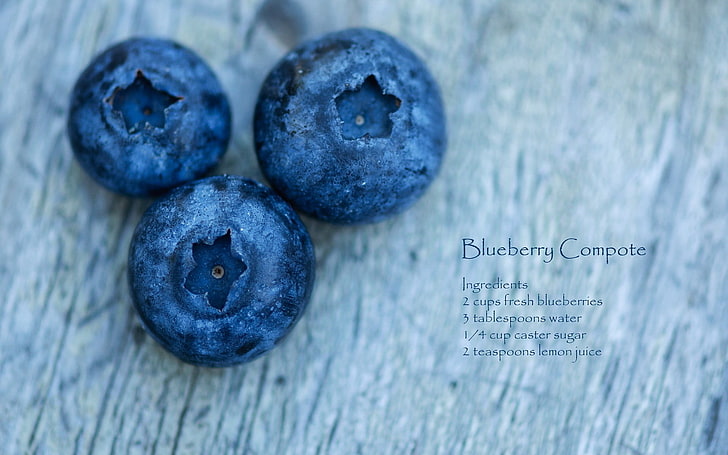 blueberries with text overlay, berries, blueberries, recipe, macro, HD wallpaper