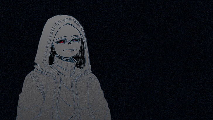 android kid illustration, Undertale, hoods, skeleton, depressing, loneliness, red eyes, HD wallpaper