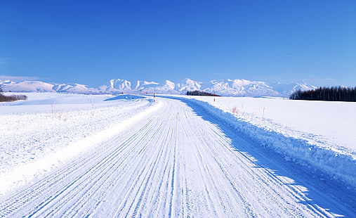 Zima, Japonia, białe góry, Azja, Japonia, przyroda, krajobrazy zimowe, sceny zimowe, zaśnieżona droga, Tapety HD HD wallpaper