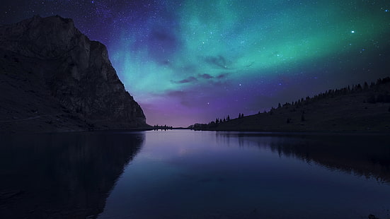 Lago Bannalp, Suiza, noche, estrellas, aurora boreal, Lago, Bannalp, Suiza, noche, estrellas, norte, luces, Fondo de pantalla HD HD wallpaper