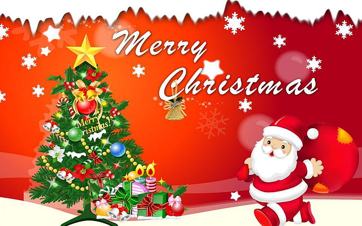 Merry Christmas Santa Claus Christmas Tree Decorations Greeting Card 1920×1200, HD wallpaper