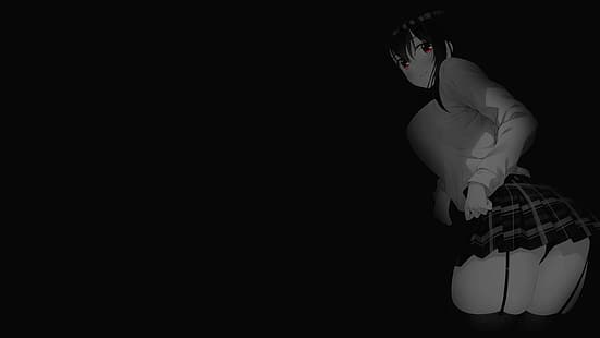 выборочная окраска, черный фон, темный фон, простой фон, аниме девушки, HD обои HD wallpaper