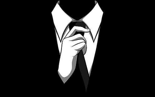 person wearing suit graphic art, Anonymous, monochrome, suits, tie, minimalism, artwork, HD wallpaper HD wallpaper