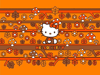 łuk słodkie Hello Kitty Anime Hello Kitty HD Art, słodkie, kwiaty, pomarańczowy, Hello Kitty, sukienka, łuk, Tapety HD HD wallpaper