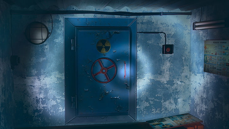 синий металлический контейнер, радиоактивный, HD обои