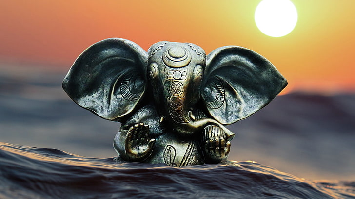 코끼리, 힌두교, 신, 여신, 태양, 물, 동상, HD 배경 화면