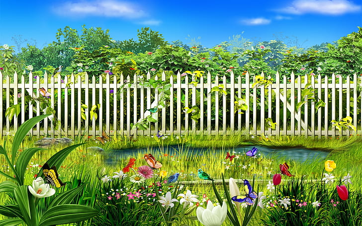 春の庭、花、植物、色、自然、背景、 HDデスクトップの壁紙
