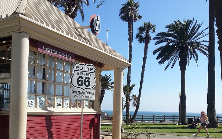 city, sign, holiday, los angeles, route 66, HD wallpaper