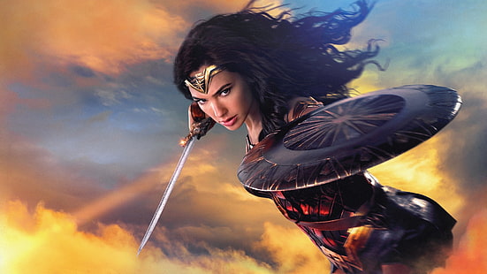 Gal Gadot, Wonder Woman, DC-Comics, Gal Gadot, Schwert, Schild, Frauen, HD-Hintergrundbild HD wallpaper
