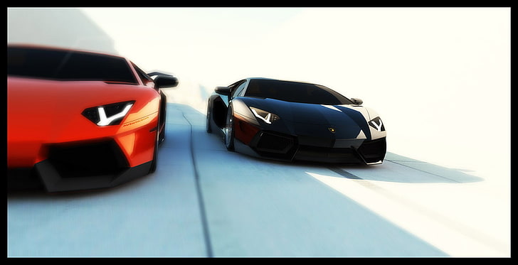 รถสปอร์ตสีส้มและสีดำรถ Lamborghini Aventador, วอลล์เปเปอร์ HD