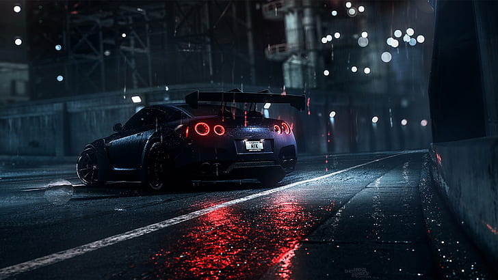 Auto, Night, Machine, Rain, Nissan, GT-R, Need for Speed, Daredevil, Rendering, Nissan GT-R, Game Art, Mikhail Sharov, Nissan GT-R R35, Transport and Vehicles, by Mikhail Sharov, HD wallpaper
