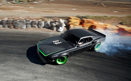schwarzes Coupé, Drift, Muscle Cars, Ford Mustang, HD-Hintergrundbild HD wallpaper