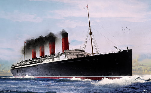 ภาพถ่ายเรือดำน้ำ RMS Lusitania การจัดการ, ภาพวาดเรือสำราญสีดำ, ศิลปะ, ภาพวาด, เรือดำน้ำ, เรือ, อาร์เทคโค, ลูซิทาเนีย, ไททานิค, dzenishadzic, วอลล์เปเปอร์ HD HD wallpaper