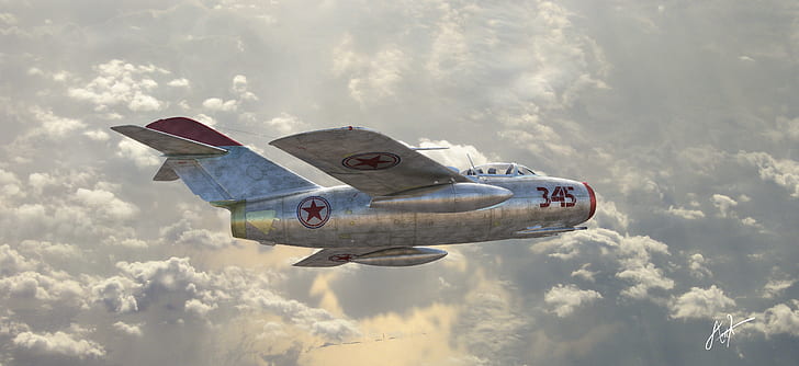 air, fighter, force, jet, mig 15, military, soviet, HD wallpaper