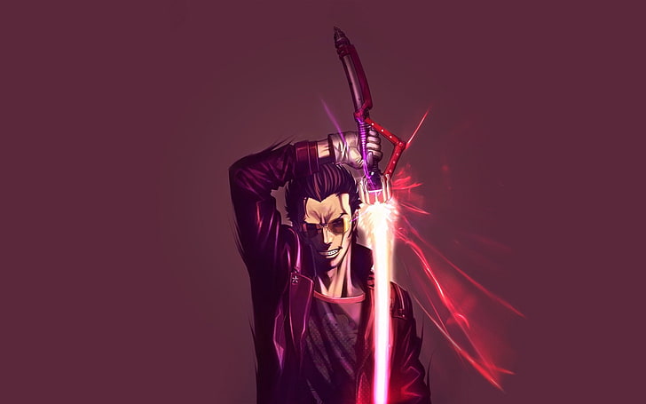 Mann hält Schwert Anime Charakter Illustration, keine Helden mehr, Travis Touchdown, Kunst, Anime, Goichi Suda, HD-Hintergrundbild
