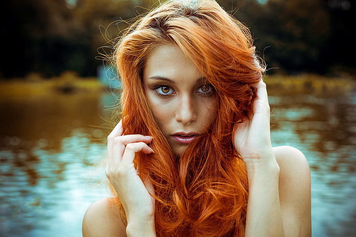 ผู้หญิง Victoria Ryzhevolosaya, ผมสีแดง, ใบหน้า, แนวตั้ง, วงแหวนจมูก, วอลล์เปเปอร์ HD